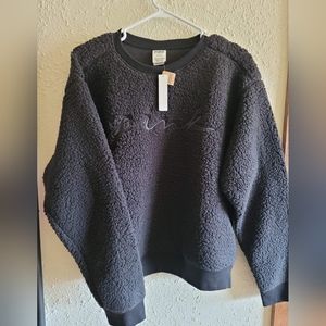 PINK Sherpa Sweater, Black, Large